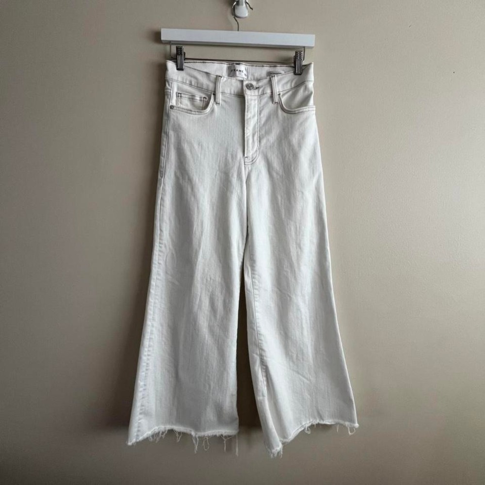 Frame Le Palazzo Crop Wide Leg Jeans White 27 raw hem cropped capsule minimalist